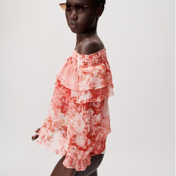 ZARA PRINTED RUFFLED TOP - Picture 3 of 10